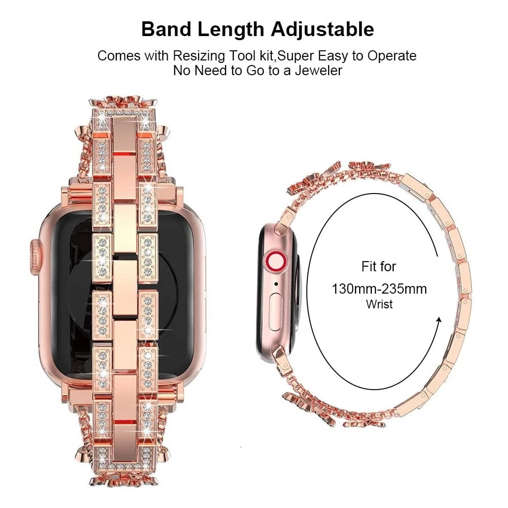 Apple Watch Band Silver, Rose Gold Bling Women Strap & Case Set 8 7 6 Silver Strap / 42mm