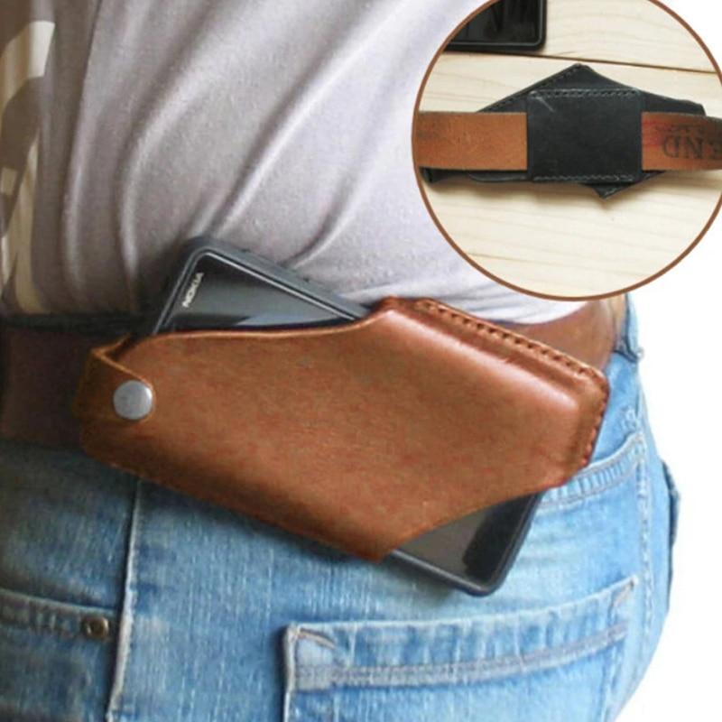 Brown Leather Cell Phone Holster Mens Belt Pouch Leather Waist Bag