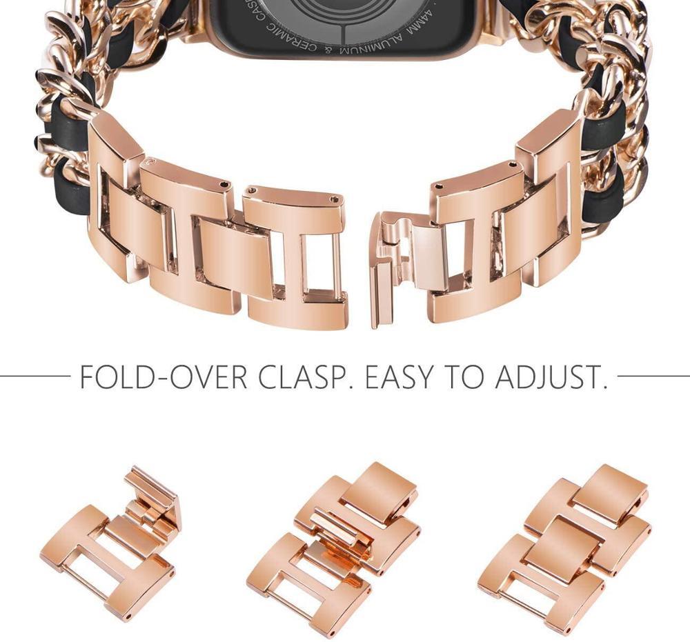 Rose Gold Apple Watch Band 38mm 40mm 41mm 42mm 44mm 45mm Adjustable Size  Double Strap iWatch Black Leather Bracelet for Women Handcrafted Wristband