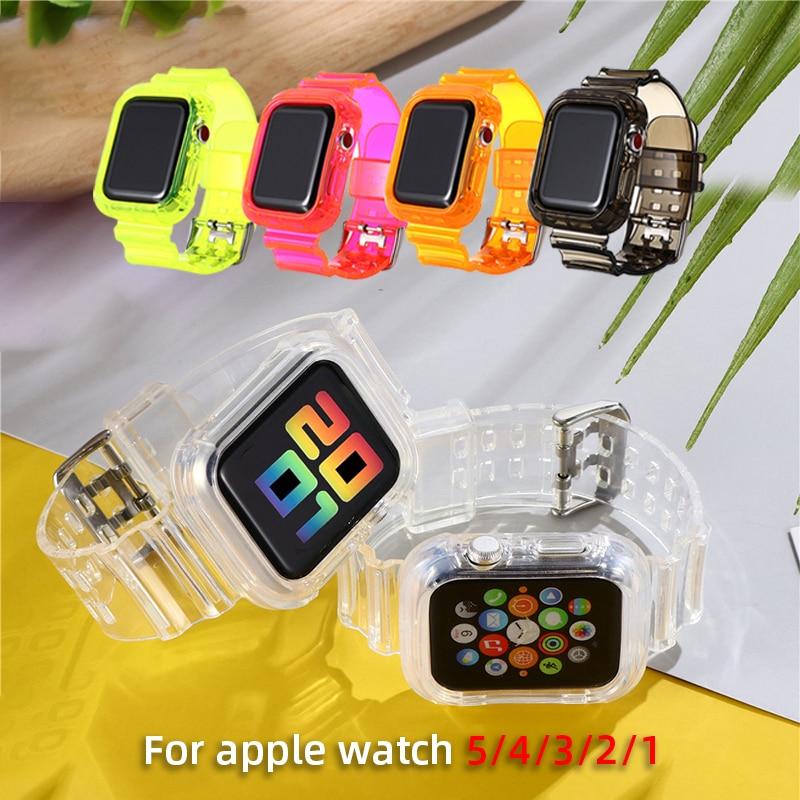 Watchbands New Transparent waterproof Strap for Apple Watch Band 38 40 42 44mm Silicone Transparent for Iwatch 6 SE Strap Series 2 3 4 5 6|Watchbands|