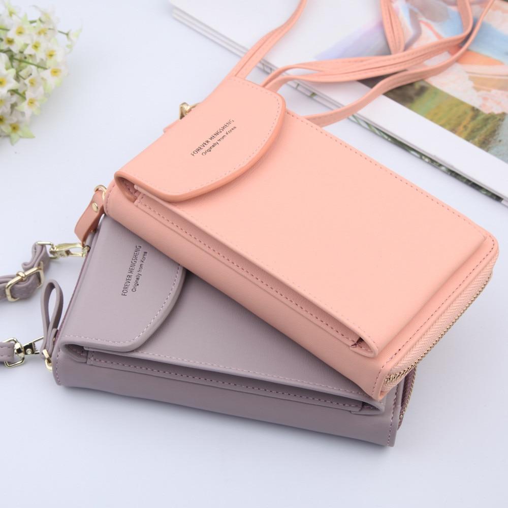 Top-Handle Bags New Women Purses Solid Color Leather Shoulder Strap Bag Mobile Phone Big Card Holders Wallet Handbag Pockets for Girls|Top-Handle Bags|