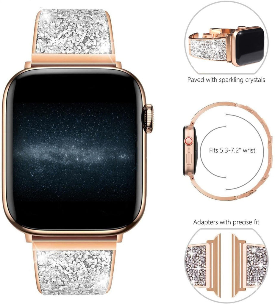 Apple Apple Watch Series 6 5 4 3 2 Band, Rose gold, Silver or Black Luxury Watchbands Stainless Steel Bracelet Strap 38mm, 40mm, 42mm, 44mm - USA shipping