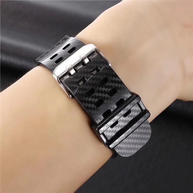 Watchbands Newest Band + Case for Apple Watch Series 6 SE 5 4 3 2 1 Silicome for iwatch Strap 38mm 40mm 42mm 44mm Plastic Carbon pattern|Watchbands|