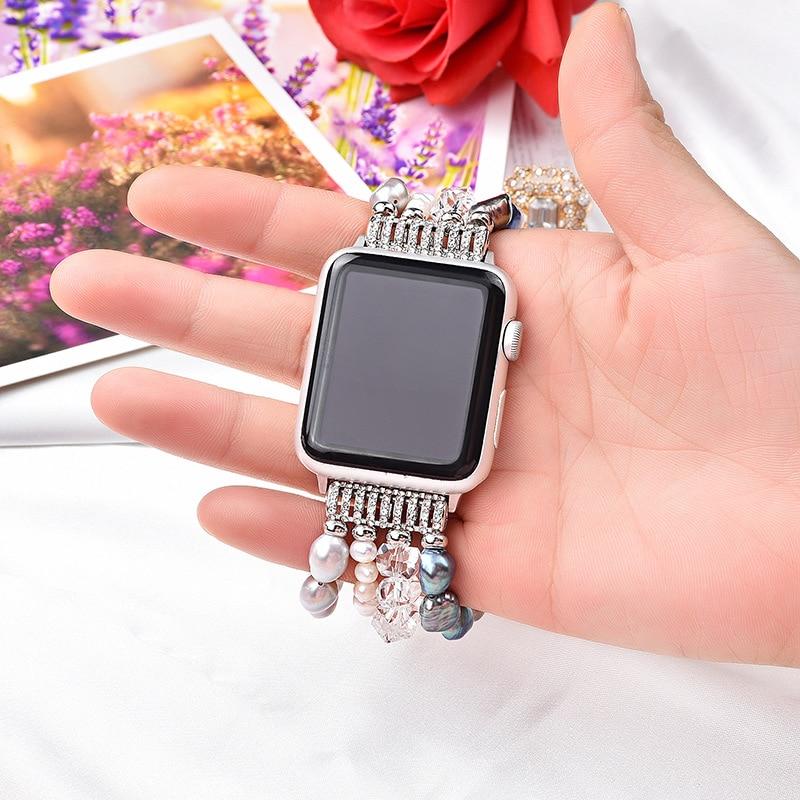 Watchbands Pearl Strap for Apple Watch Series 5 4 3 2 Band Jewelry Crystal Bracelet for IWatch 38/40/42/44mm Watchband Diamond Woman Band|Watchbands|