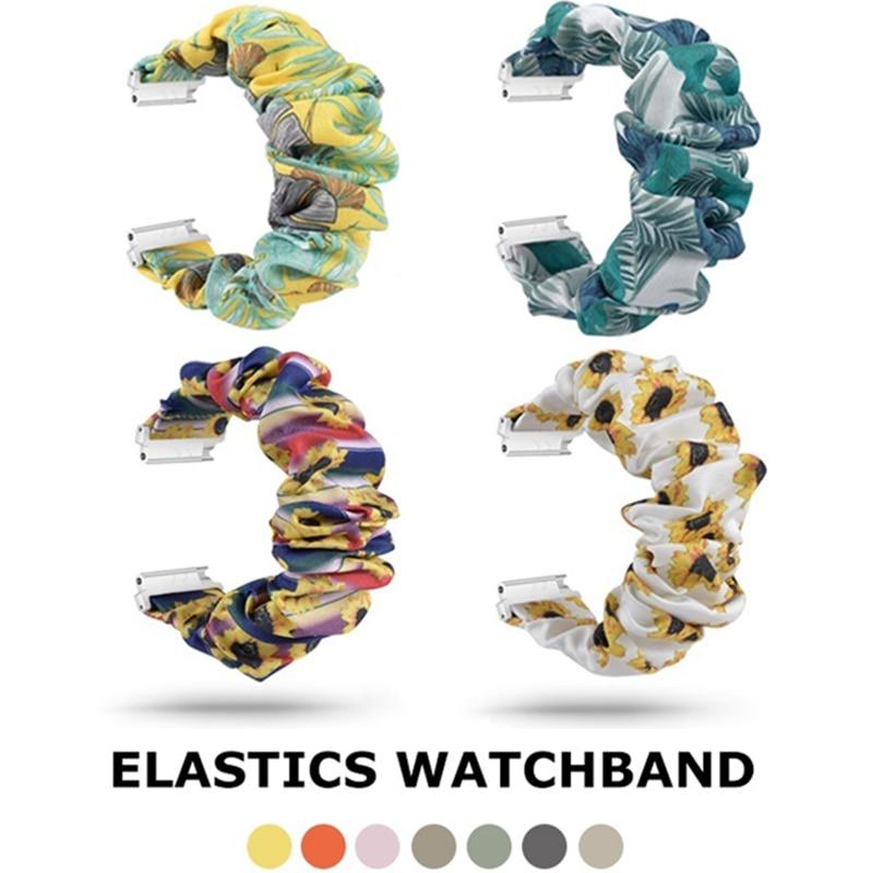 Watchbands Yellow Tropical Banana Scrunchies Elastic Soft Fabric Smart Watch Stretchable Band for Fitbit Versa/2/Lite ladies hair Wristband Watchbands