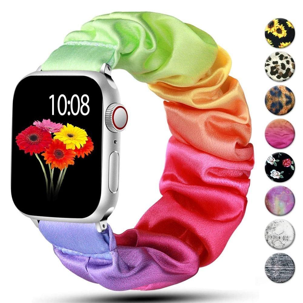 Home Scrunchie Strap For Apple watch band 40mm 44mm 42mm 38mm 42 mm Elastic Nylon bracelet Solo Loop iWatch series 6 5 4 3 se band| |