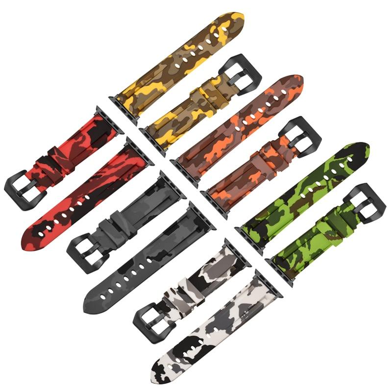 Watchbands Camouflage Silicone Strap for Apple Watch Series 6 5 4 Band Metal Adapter/Buckel Sport wristband Bracelet iWatch  38mm 40mm 42mm 44mm Watchbands