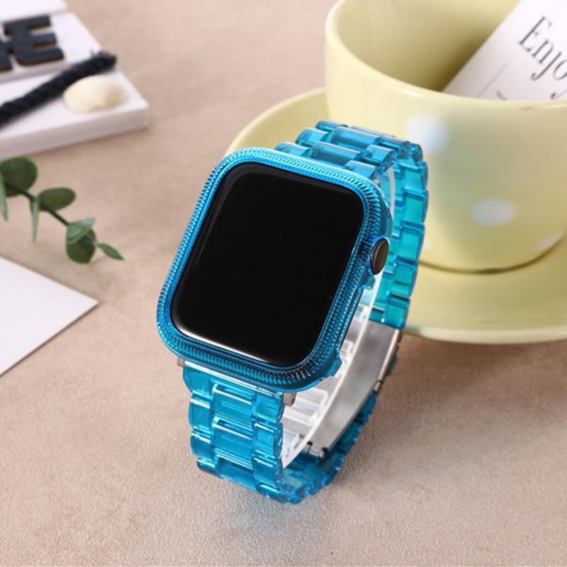 Watchbands Silicone Case+Strap For Apple Watch Band 44mm 40mm 42mm 38mm Transparent Resin Bracelet Band For iWatch SE Series 6 5 4 3 2 1|Watchbands|
