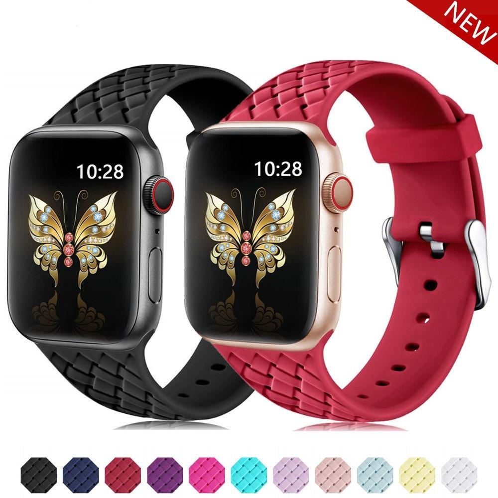 Watchbands Silicone Strap for Apple watch 6 band 44mm 40mm series 5 4 3 2 SE Accessories Woven Pattern belt bracelet iWatch band 42mm 38mm|Watchbands|