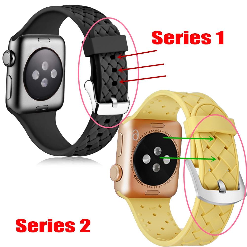 Watchbands Silicone Strap for Apple watch 6 band 44mm 40mm series 5 4 3 2 SE Accessories Woven Pattern belt bracelet iWatch band 42mm 38mm|Watchbands|