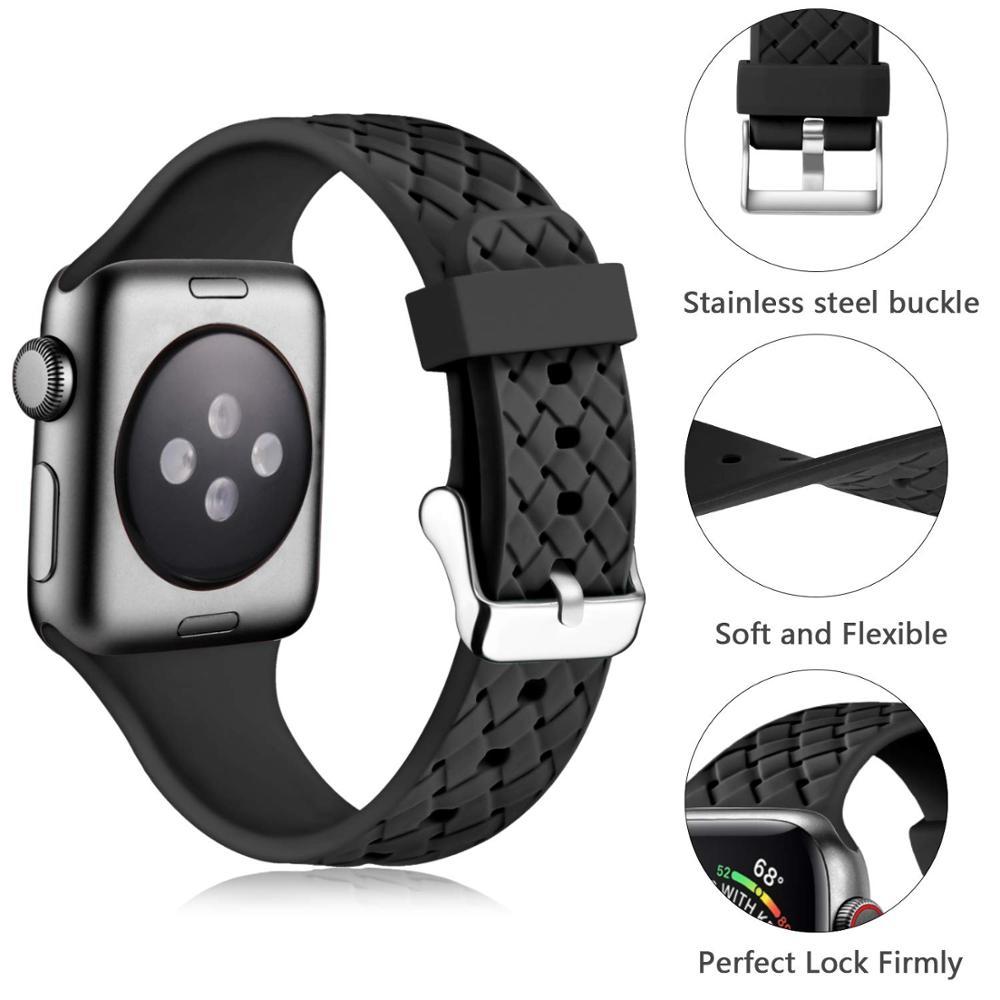 Watchbands Silicone Strap for Apple watch 6 band 44mm 40mm series 5 4 3 2 SE Accessories Woven Pattern belt bracelet iWatch band 42mm 38mm|Watchbands|