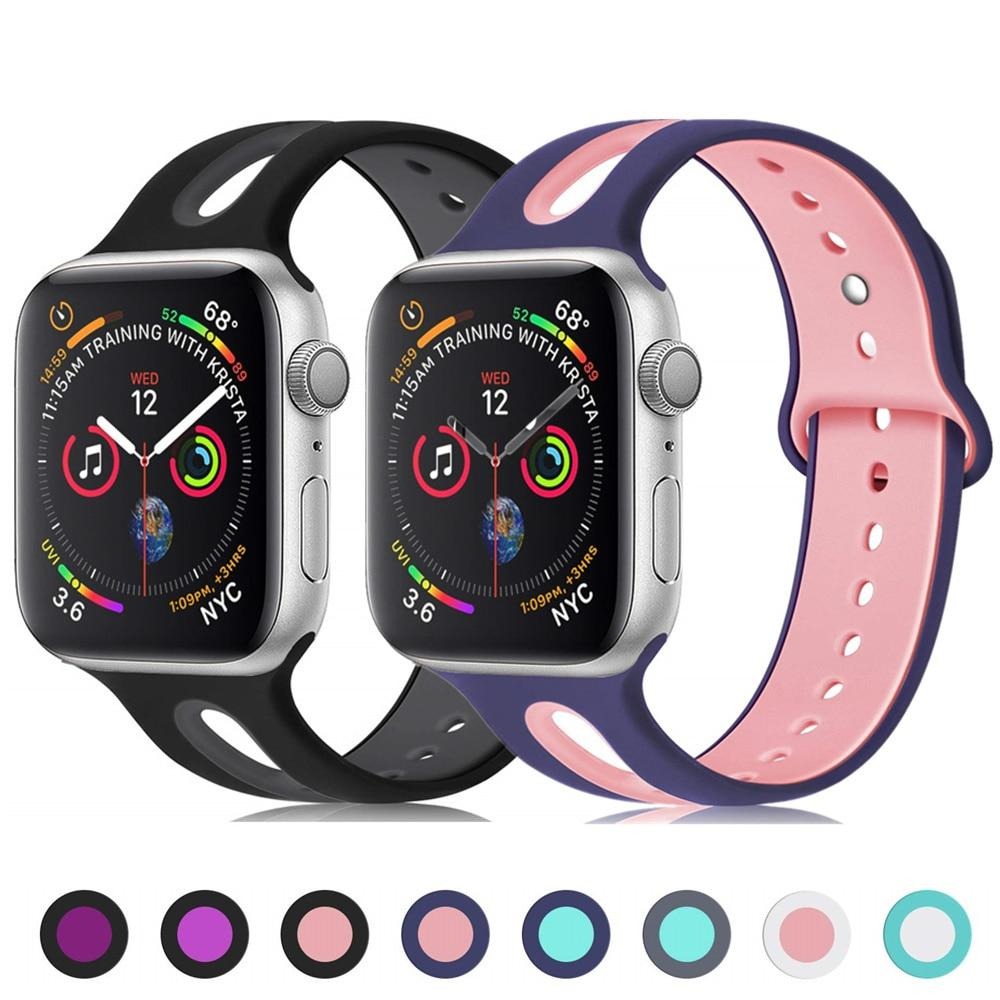 Watchbands Silicone strap For Apple Watch band 44mm 40mm iWatch band 38mm 42mm Breathable watchband bracelet apple watch series 5 4 3 se 6|Watchbands|