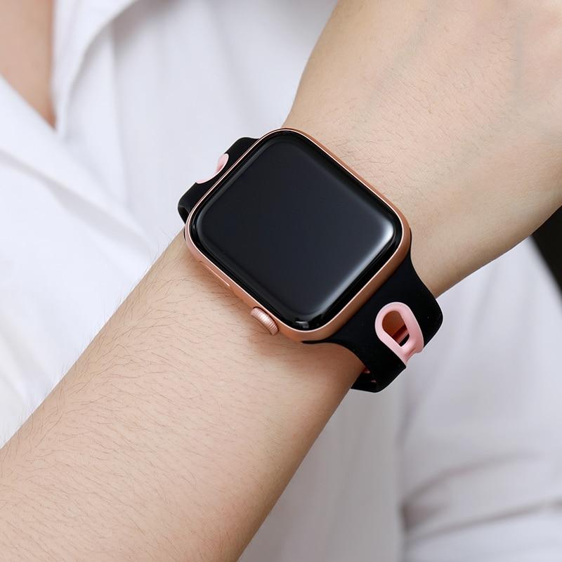 Watchbands Silicone strap For Apple Watch band 44mm 40mm iWatch band 38mm 42mm Breathable watchband bracelet apple watch series 5 4 3 se 6|Watchbands|