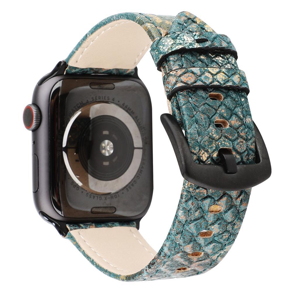 Watchbands Snake pattern watch band for apple watch 5 44 mm 40MM Leather Bracelet Band Snake Skin Sports Watch Strap Men Wrist Band 38 42mm|Watchbands|