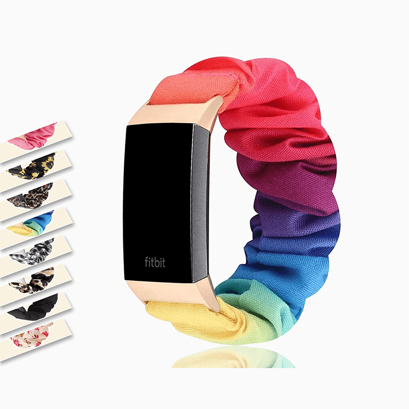Watchbands Fitbit Charge 4 3 Rainbow LBGT Pride Colorful Equality Scrunchies band, Women Cotton Soft Elastic Sport Bracelet Scrunchy ladies Watchbands