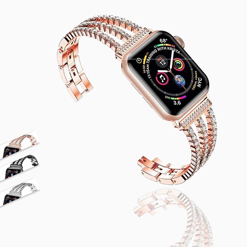 Apple New Women Diamond bling Watch Band for Apple Watch 38mm 42mm 40mm 44mm iWatch Series 6 5 4 3 2 Stainless Steel strap Sport Bracelet