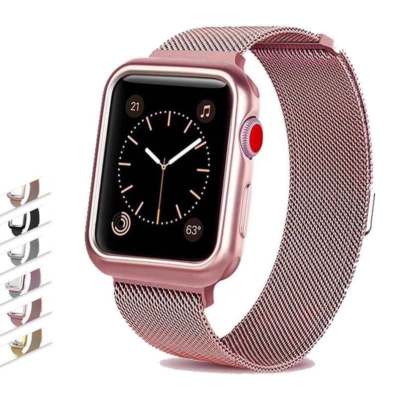 Apple Apple Watch band Case cover strap, Milanese mesh magnetic Loop bracelet metal Steel men women unisex watchband iwatch 6 5 4 3 42/44mm 38/40mm   - US Fast Shipping