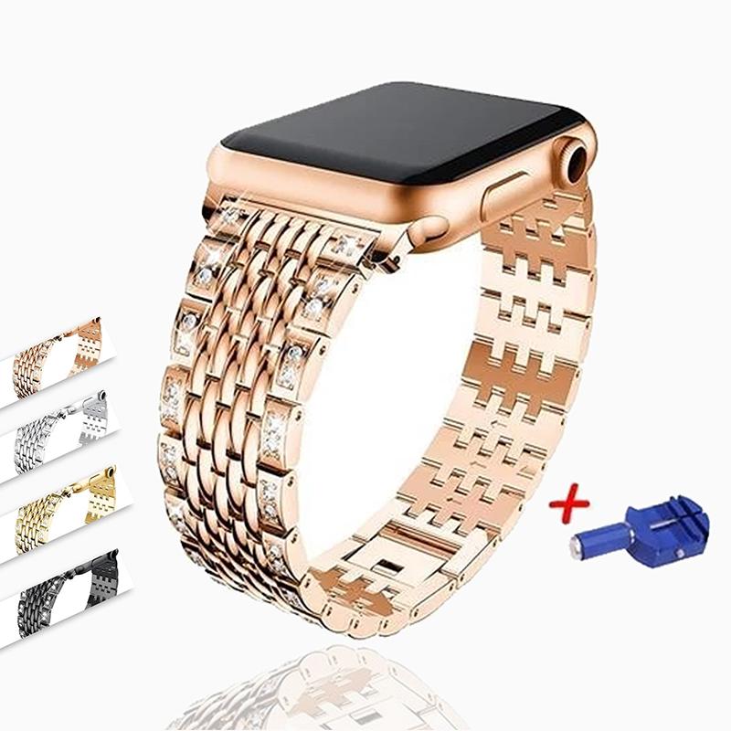 Apple Apple watch bling women band, Shiny diamond crystal cz bracelet strap, Stainless steel watchband,  For iwatch 38mm 40mm 42mm 44mm Series 6 5 4 3 - US Fast Shipping
