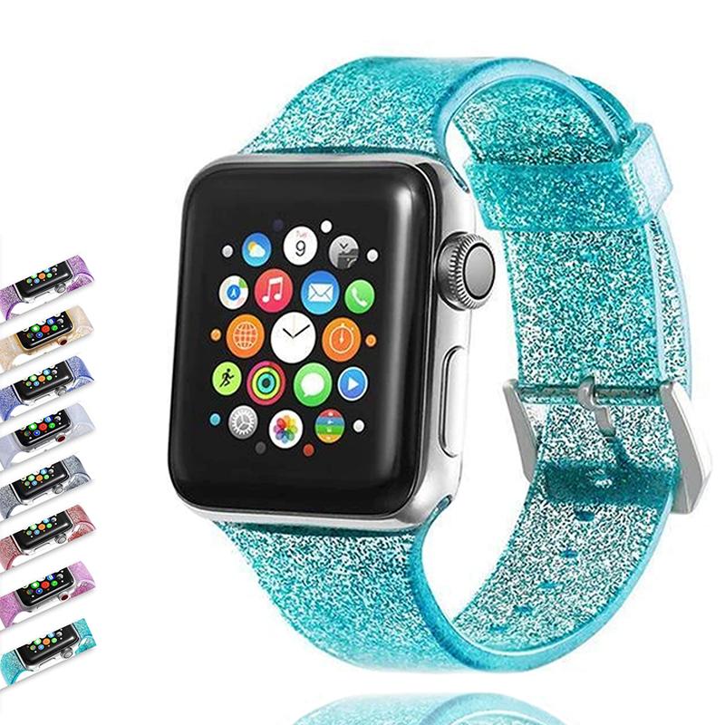 Apple Sport Soft glitter Silicone For Apple Watch Series 6 5 4 3 2 44mm/40mm 42mm/38mm Band Replacement Strap iWatch accessories - US Fast shipping