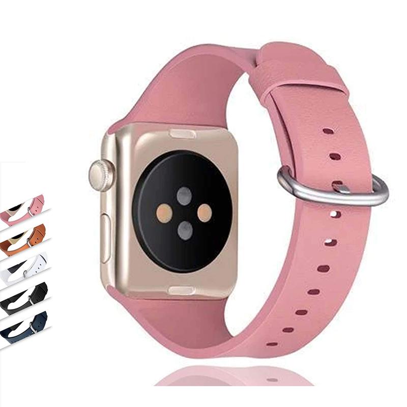 Apple Apple Watch Minimalist simple leather band, silver buckle gift for men women girl, iwatch bracelet 3 4 5 6 38/40mm 42/44mm - US Fast shipping