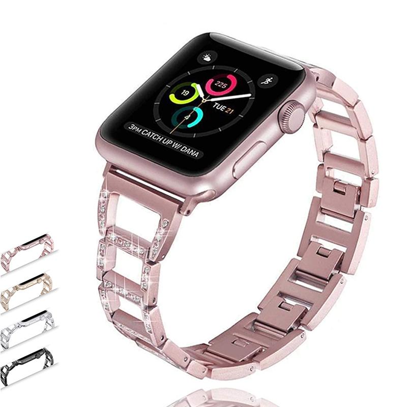 Apple Apple Watch Series 6 5 4 3 Band, Women Stainless Steel Hollow breathable Diamond Bracelet strap for 38mm, 40mm, 42mm, 44mm - US Fast shipping