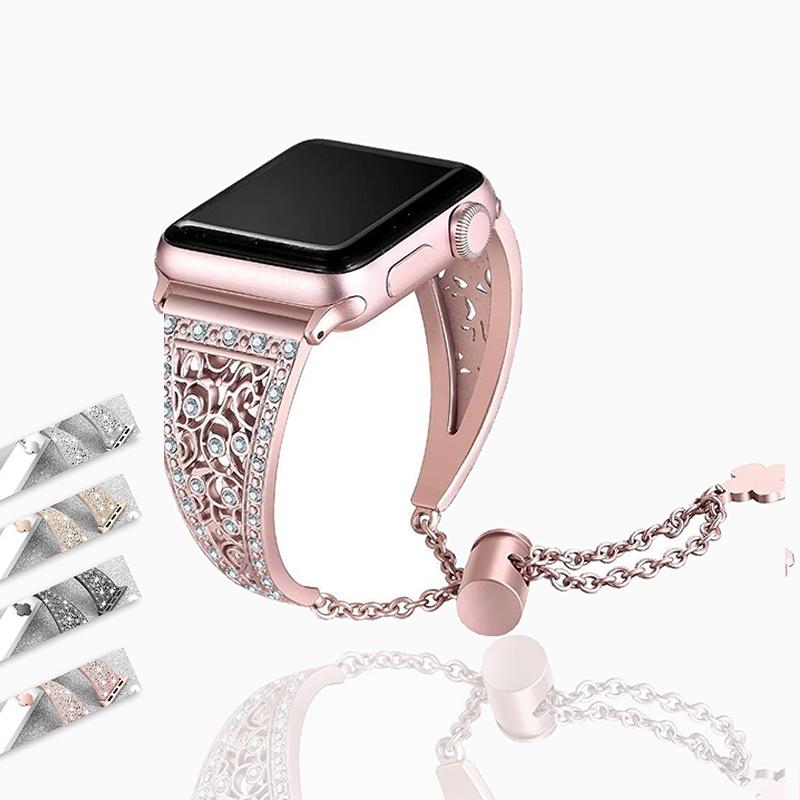 Apple Women Diamond Band For Apple Watch Series 6 5 4 3 2 1 stainless steel strap for iWatch 38mm 40mm 42mm 44mm Bracelet Wristband