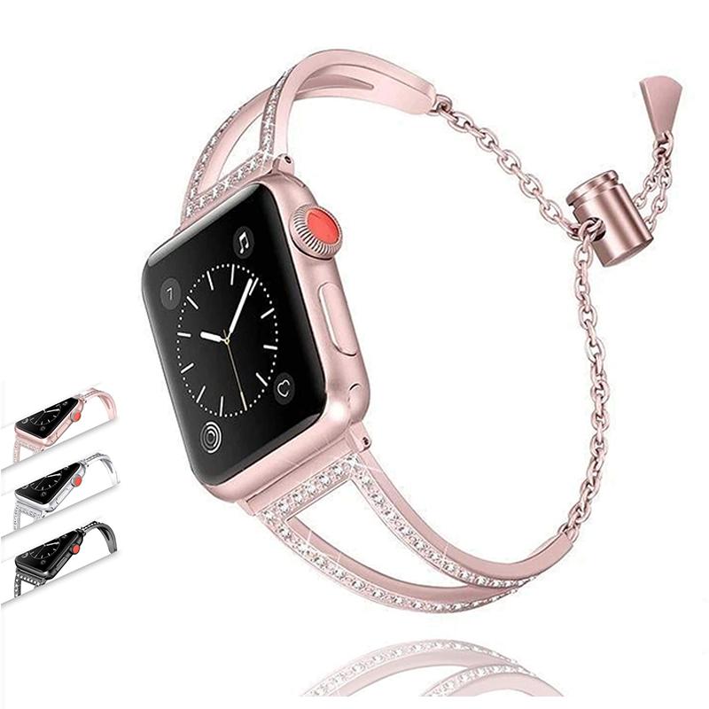 Apple Apple Watch Band for Series 6 5 4 3 2, New Diamond Watchband, Stainless Steel Strap Women Bracelet 38mm, 40mm, 42mm, 44mm - US Fast Shipping