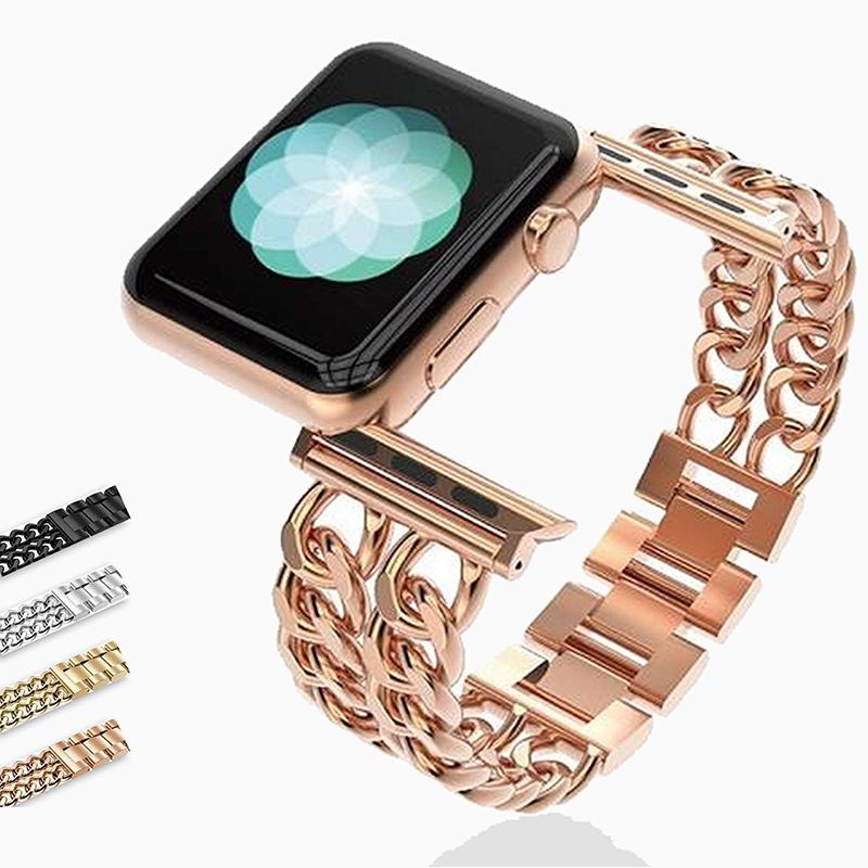Watches Apple Watch Series 6 5 4 3 2 Band, Double Chain link Bracelet Stainless Steel Metal iWatch Strap, 38mm, 40mm, 42mm, 44mm
