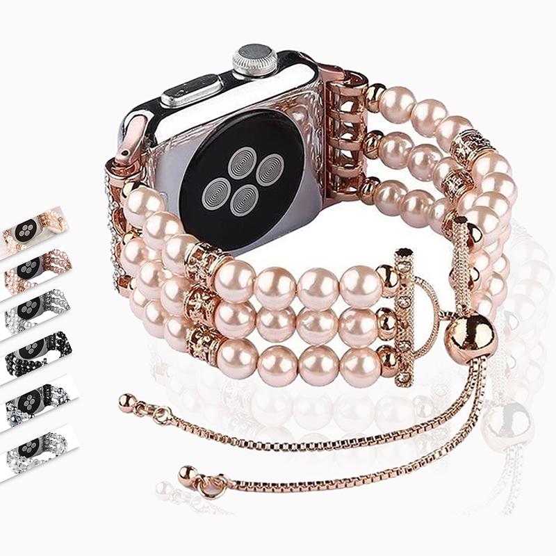 Apple Apple watch bands women Fashion pearl bracelet cuff Strap for 38mm 40mm 42mm 44mm series 6 5 4 3 2 1 handmade Replacement band