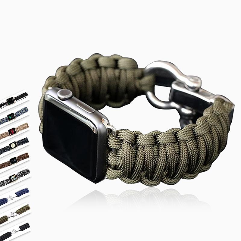 Watchbands Apple Watch Paracord nylon band, Handmade men army sport strap 6 5 4 3 44mm 42mm 40mm 38mm, millitary Survival Rope Metal Bolt Clasp - US Fast Shipping