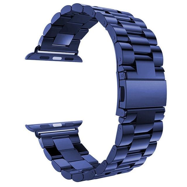Apple Blue / 38mm / 40mm Apple Watch Series 6 5 4 Band, Matte Flat Link Sport Belt Luxury Steel Strap iWatch 38/40mm 42/44mm Metal Links Wristband Bracelet Watchband