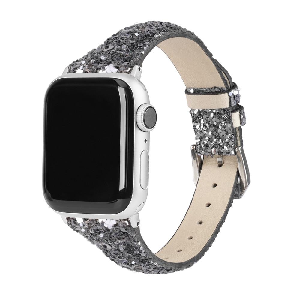 Home Gray / 38mm or 40mm Copy of Pink Thin Slim Strap For Apple Watch band 44mm 42mm 40mm 38mm Leather Bling Band Wristwatch Bracelet Shiny metallic Glitter Strap iwatch Series 5/4/3