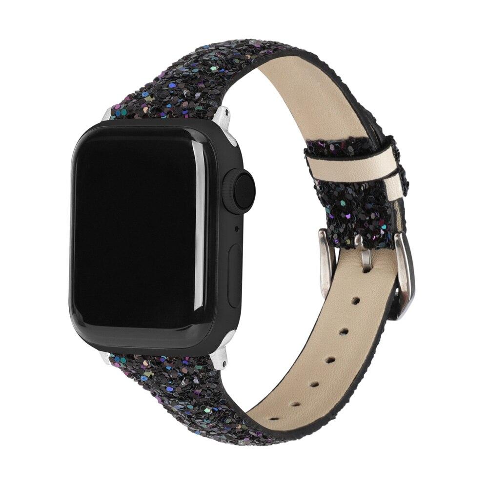 Home Black / 38mm or 40mm Gray Thin Slim Strap For Apple Watch band 44mm 42mm 40mm 38mm Leather Bling Band Wristwatch Bracelet Shiny metallic Glitter Strap iwatch Series 5/4/3
