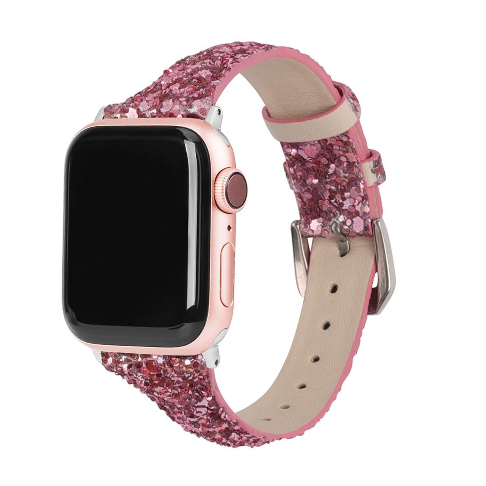 Home Pink / 38mm or 40mm Gray Thin Slim Strap For Apple Watch band 44mm 42mm 40mm 38mm Leather Bling Band Wristwatch Bracelet Shiny metallic Glitter Strap iwatch Series 5/4/3