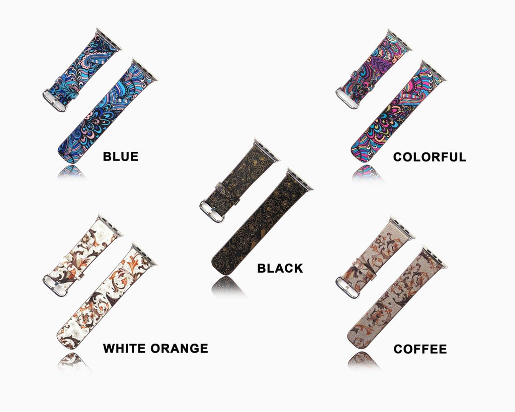 Watchbands Floral Printed Bracelet Belt High Quality Leather For Apple Watch Band 44mm/40mm 42mm/38mm correa iwatch series 5 4 3 2 1- US Fast Shipping