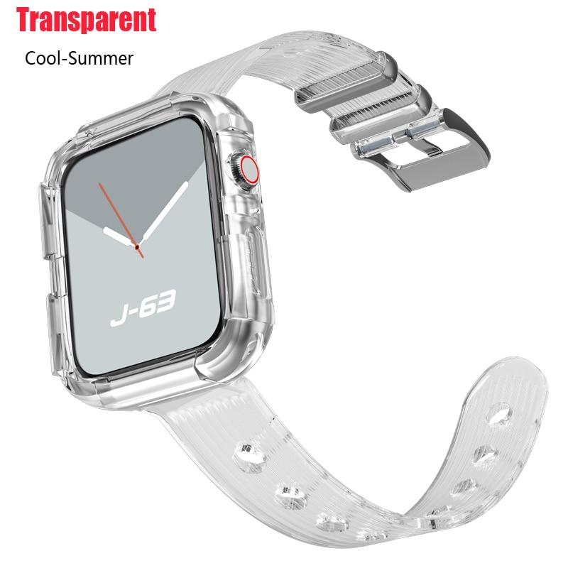 Watchbands Transparent Strap for Apple Watch Band 42mm 38mm Accessories Soft Silicone case+Bracelet band iWatch series 6 se 5 4 3 44mm 40mm|Watchbands|