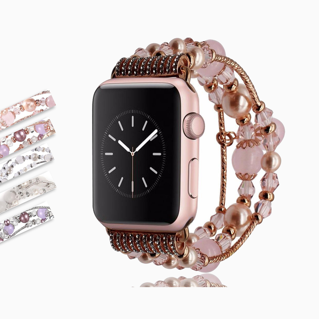 Apple Apple Watch Series 5 4 3 2  Band, Agate Beads Pearl Bracelet stretch Strap, iWatch Women Watchband Adapters 38mm, 40mm, 42mm, 44mm - US Fast Shipping