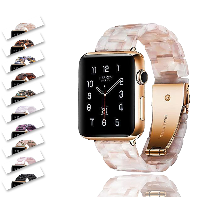 Watchbands Apple watch Resin Dark Honey color Strap iwatch band stainless steel buckle Watchband bracelet for series 6 5 4 3 2 1, 38mm 40mm 42mm 44mm - US Fast Shipping