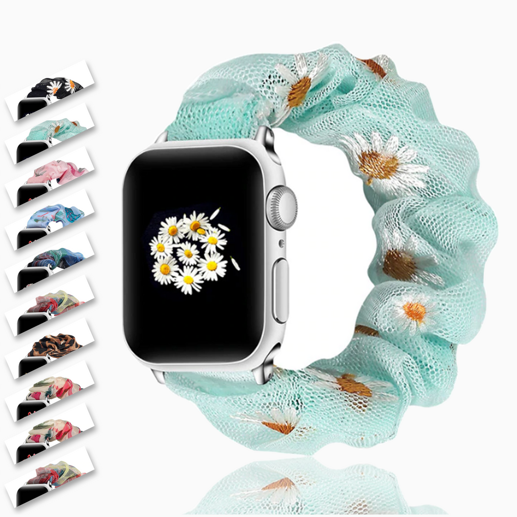 Watchbands Mint green neon white daisy flowers, breathable watchbands, colorful designs, apple watch band straps 38 40 42 44 mm series 5 4 3 2 1,