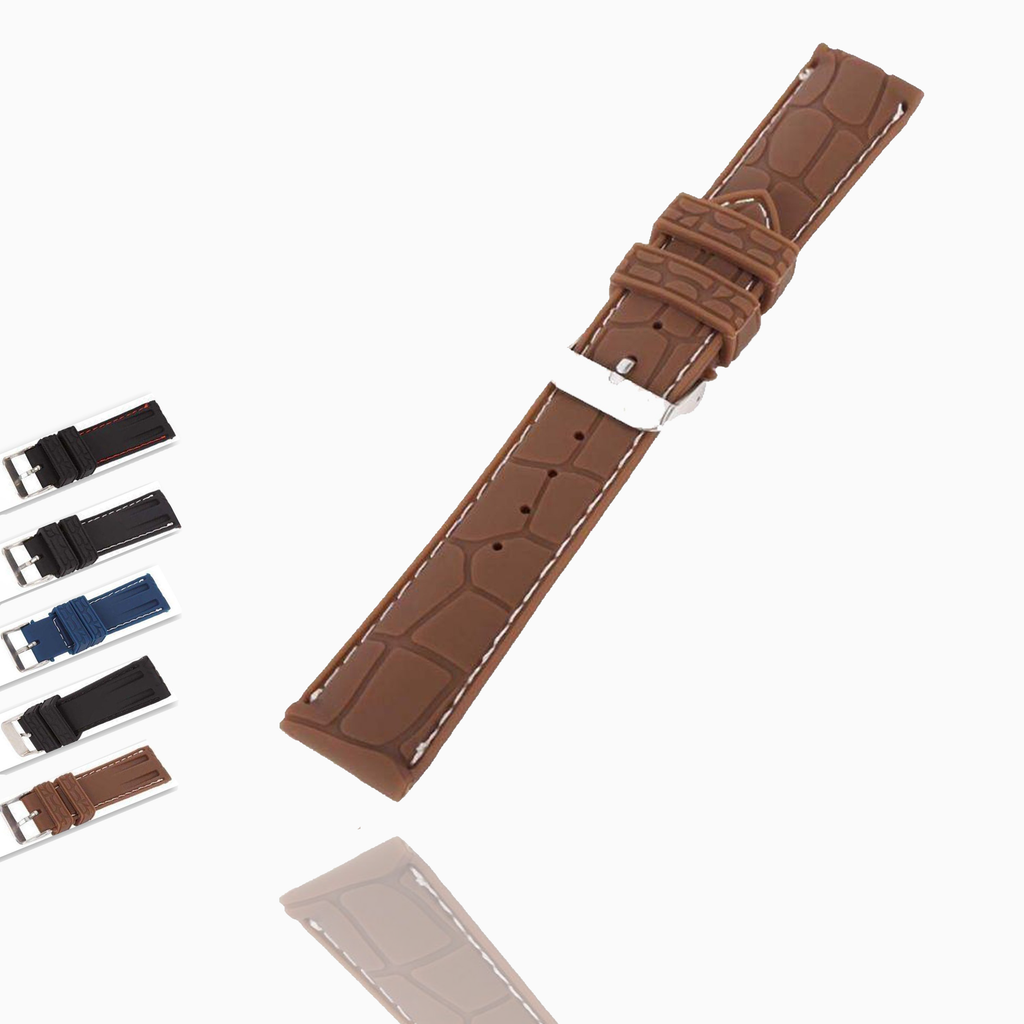 Watchbands Crocodile Pattern Waterproof Silicone Rubber Watch Band Strap, fit Samsung galaxy & active silver buckle Men Women Unisex Watchband 20 22mm
