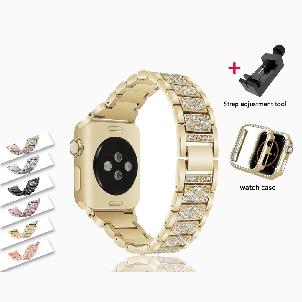Watchbands Elegant Shiny Diamond Band + Case For Apple Watch 38mm 40mm 42mm 44mm iWatch series 1/2/3/4/5 Luxury Metal Strap Women / Girl Wristband