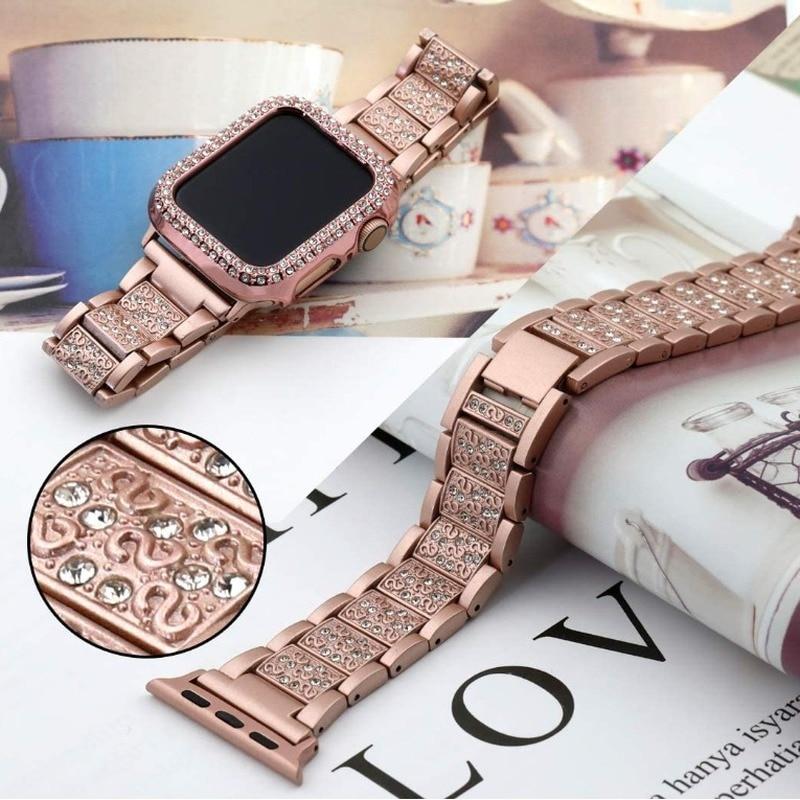 Watchbands Women Strap For Apple Watch Band 38mm 40mm 42mm 44mm Jewelry Bling Diamond Band+Protective Case for iWatch SE Series 6 5 4 3 2|Watchbands|