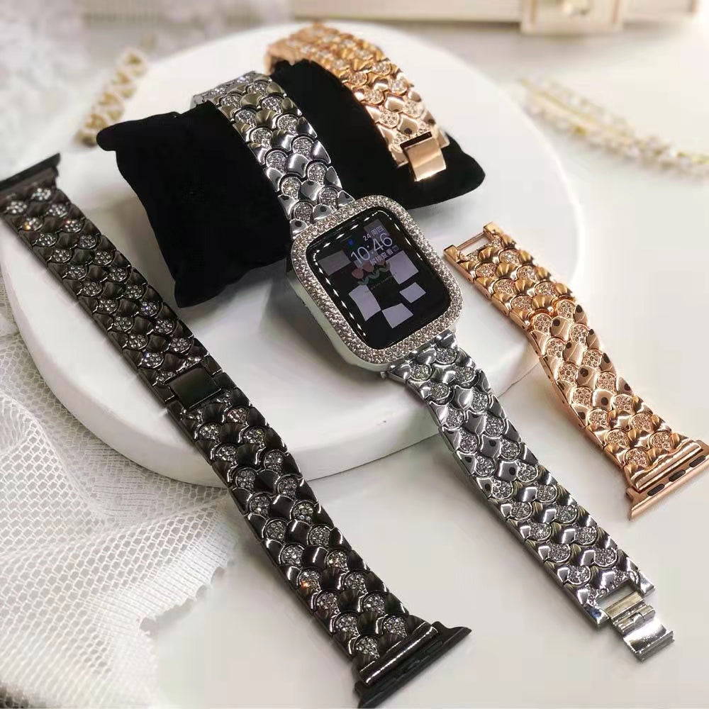 Luxury Diamond Fish Scales Strap For Apple Watch Metal Band Series 7 6 5 4 iWatch 38/40/41mm 42/44/45mm Premium Steel Bracelet |Watchbands|
