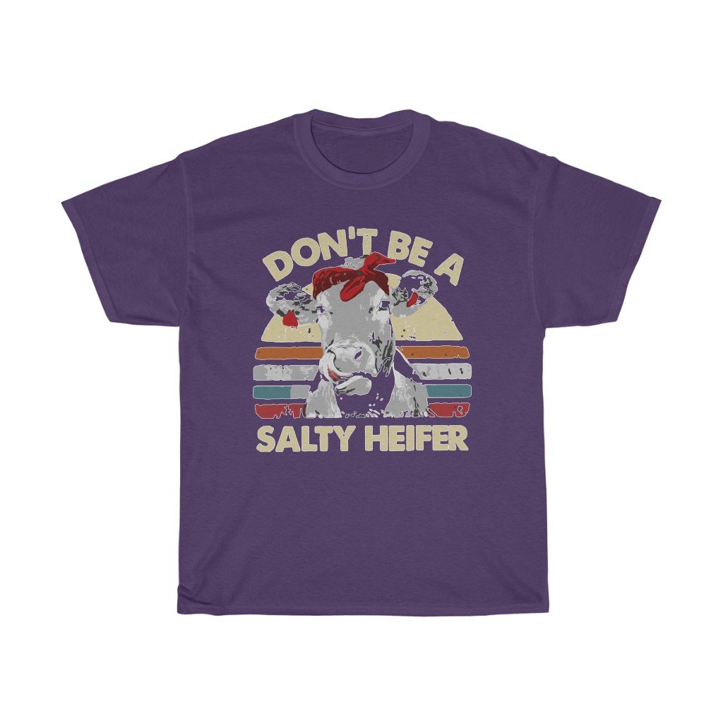T-Shirt Purple / S Don't be a salty heifer shirt, cute cow head design tee, gift for him/her, Unisex Tshirts