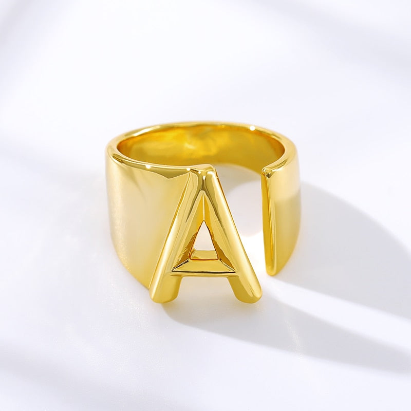 Initial A Z Letter Rings For Women Stainless Steel Gold Alphabet Name Adjustable Finger Ring Jewelry Gift Bijoux Femme Chunky|Rings|