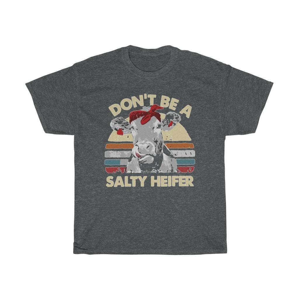 T-Shirt Dark Heather / S Don't be a salty heifer shirt, cute cow head design tee, gift for him/her, Unisex Tshirts