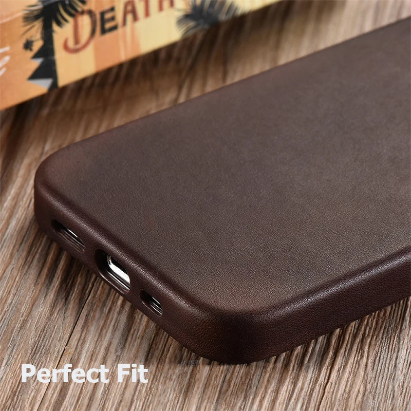 Soft Genuine Leather Case for iPhone 14 Pro Max Quality Business Case for iPhone 15 Pro Max Magnetic Charging Phone Back Cover