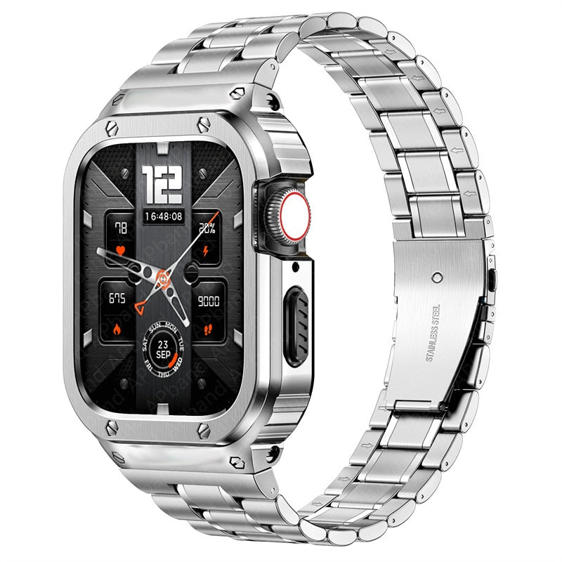 31％ Off | Stainless Steel Strap+Case For Apple Watch Band 49mm 45mm 44mm (not watch) bracelet Bumper Cover iwatch serie 4 5 SE 6 7 8 Ultra