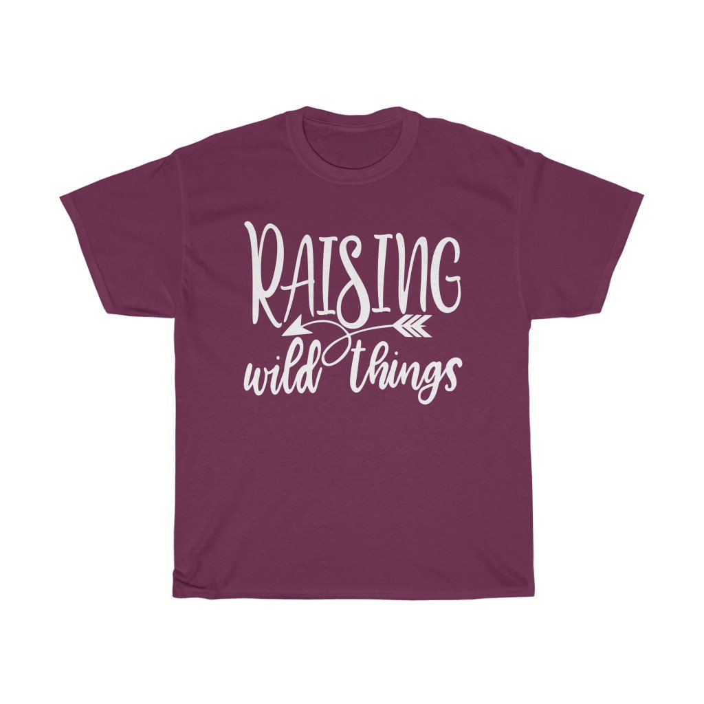 T-Shirt Maroon / S Raising Wild Things shirt, cute mom Top tee, Gifts for mother, unisex tshirt