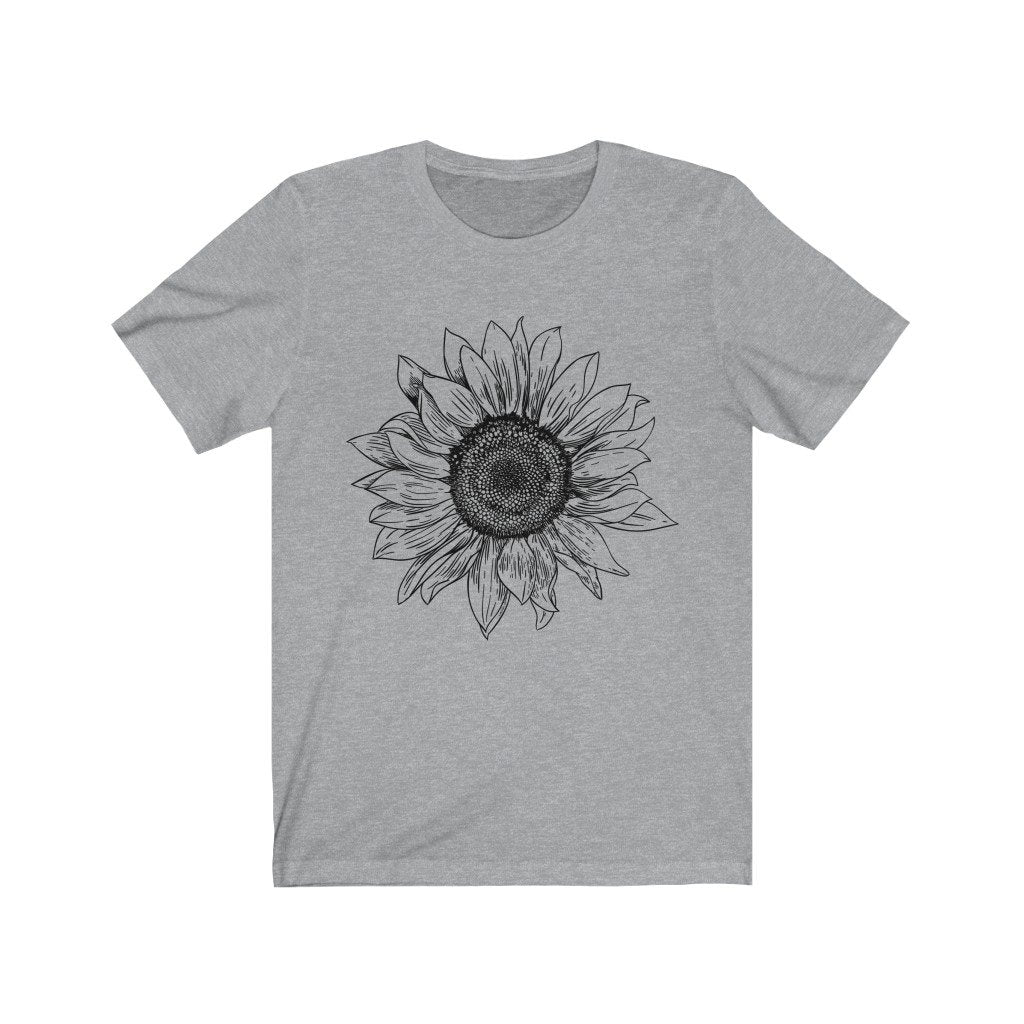 T-Shirt Athletic Heather / S Sunflower Rising ~ Womens Sunflower Tee, Flower Tee Shirt, Botanical Tee, wildflower shirt, fall tee, flower tshirt, sunflower shirt